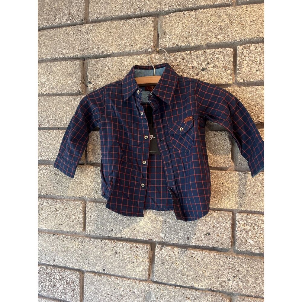 Boys 2PC Set Long Sleeve Navy & Red Plaid Button-Up Shirt 18M